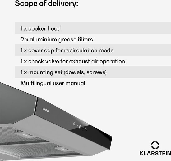 Klarstein Vinea onderbouw afzuigkap - vlakscherm - 60 cm zwart