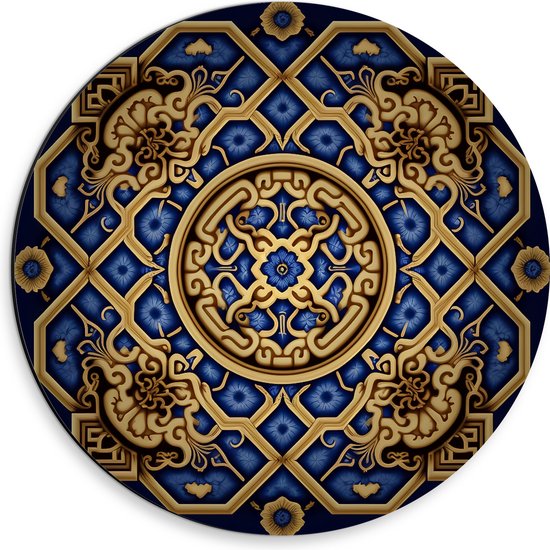 Dibond Muurcirkel - Mandala - Figuren - Vormpjes - 30x30 cm Foto op Aluminium Muurcirkel (met ophangsysteem)