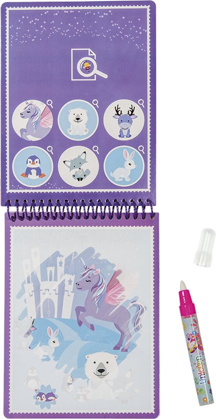 Totum Unicorn junior water kleur boekje - herbruikbaar magisch kleurboek 16 x 21 cm Aqua Magic | kleuren educatief peuter speelgoed