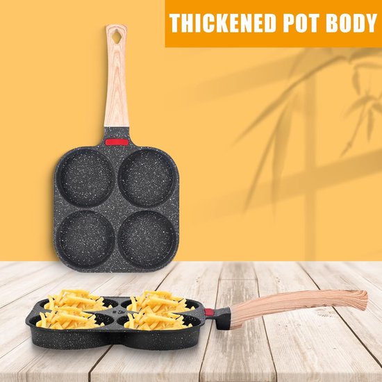 Pannenkoekenpan, Omelet Pan 4 Gaten met Ronde/Hart Vormige Anti-Aanbak