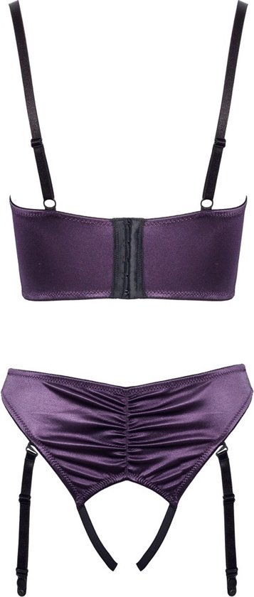 Cottelli Collection Open Lingerie Set in Gegolfde Look - Ondeugende Lingerie met Open Kruis en Verstelbare Jarretels - Maat 80B/M