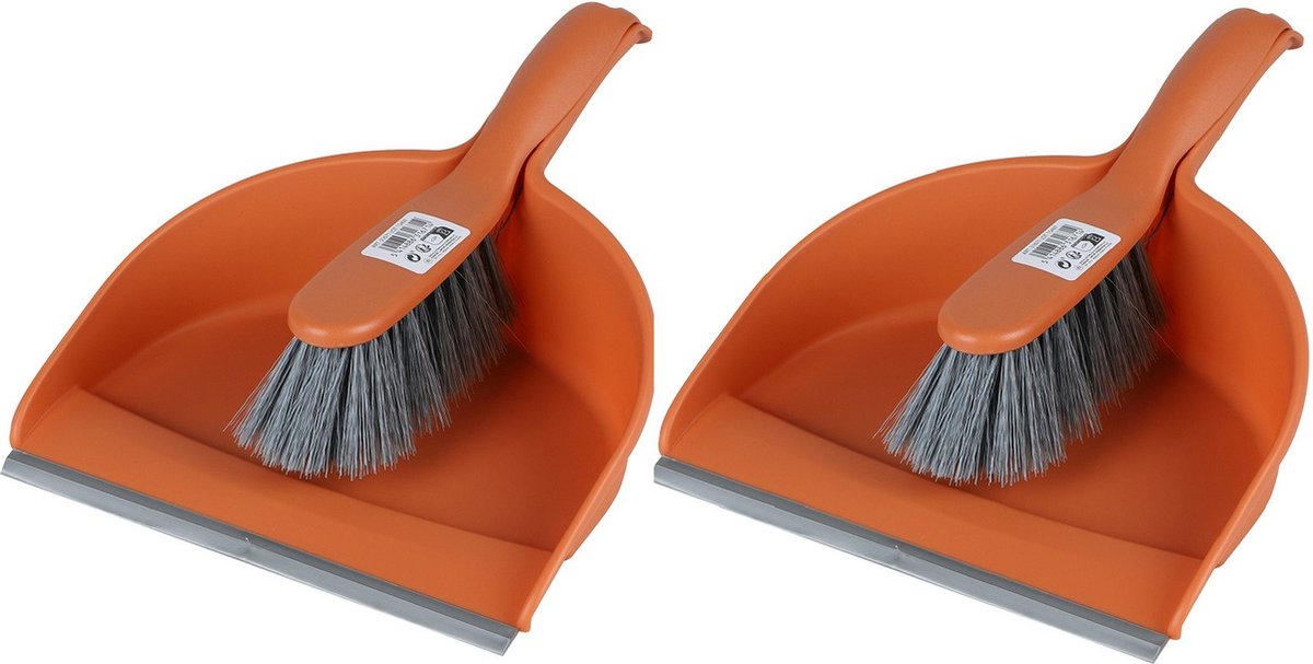 Goedkoopste Urban Living Stoffer en blik set - 2x - oranje - zachte borstel - kunststof - 32 x 22 cm