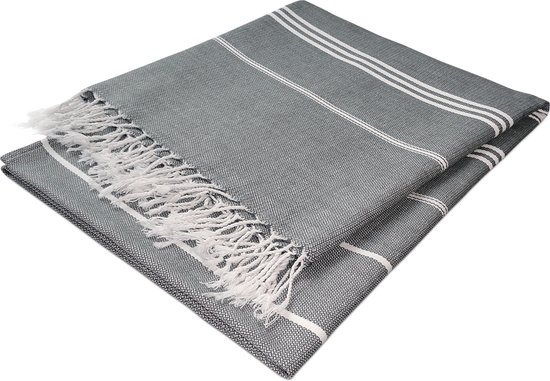 Wellness Pakket: Badjas Wafel M & Hamamdoek 90x165cm Zwart