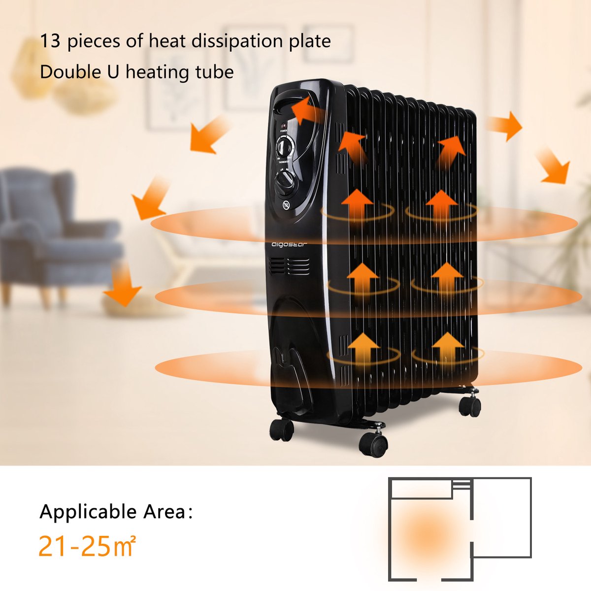 Aigostar Black Forest 33JIF – Oliegevulde radiator - Olieradiator - 3 Standen - 2500 Watt - Elektrische kachel - Zwart – foto 5