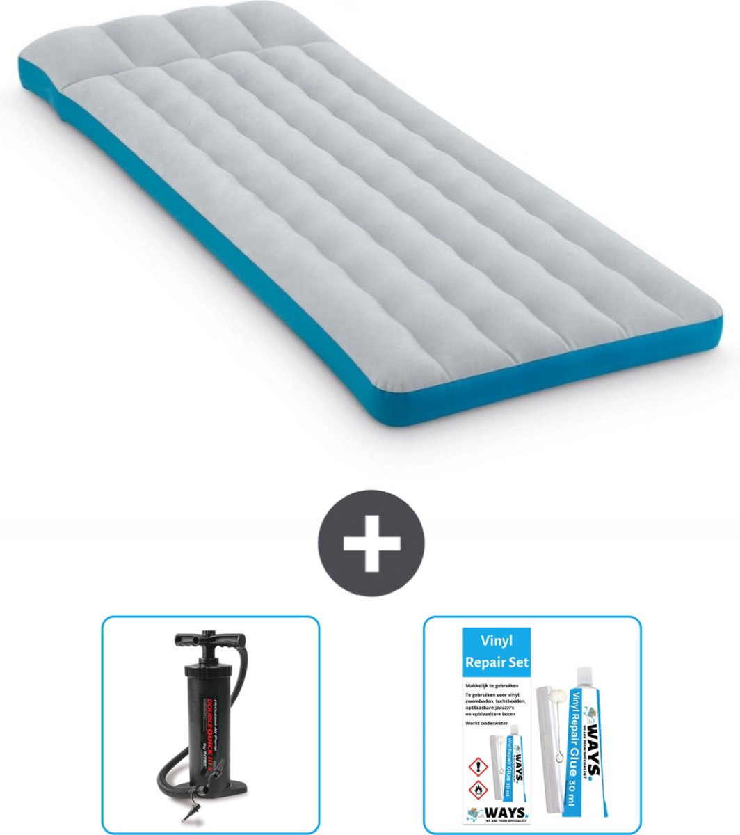 Intex Campingmat - Twijfelaar - 72 x 189 x 20 cm - Blauw - Inclusief Pomp en Reparatieset