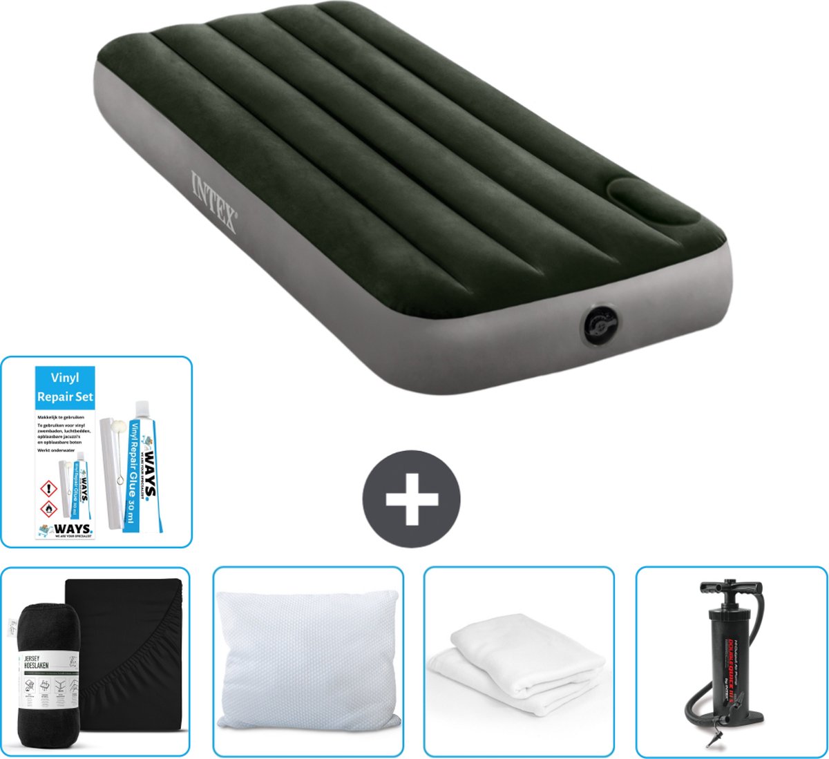 Intex Luchtbed - 1-Persoons - 76 x 191 x 25 cm - Groen - Accessoires CB5