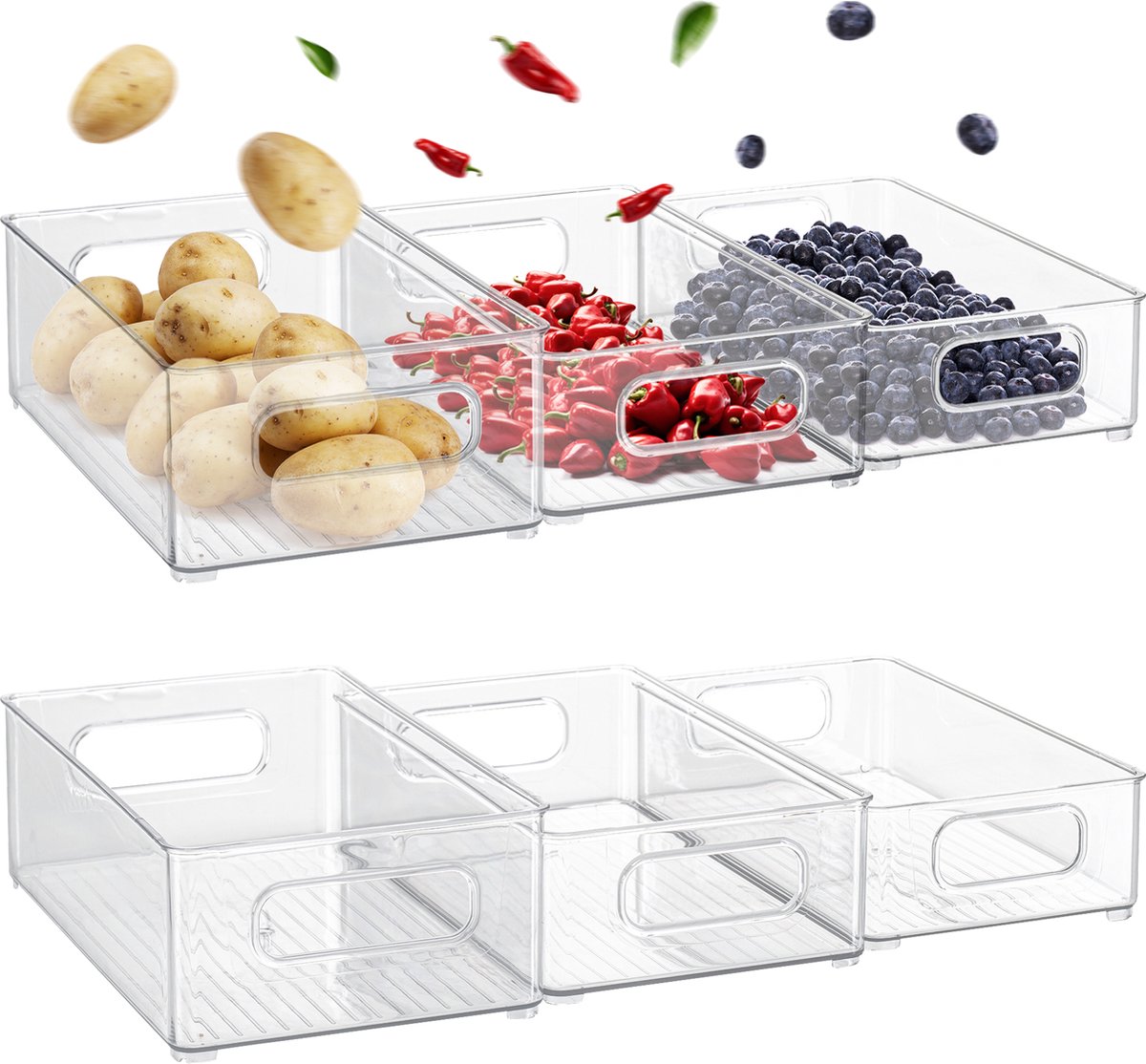 Koelkast Organizer - 6x - Keukenkast Organizers Opbergbak - Doorzichtige Koelkast bakjes