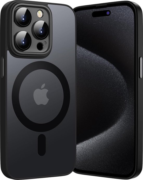 Casemania Coque pour Apple iPhone 15 Pro Max - Zwart - Matte Armor Back Cover - Compatible avec MagSafe
