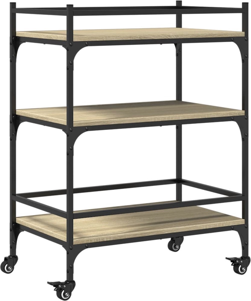 vidaXL - Keukentrolley - 65x40x86,5 - cm - bewerkt - hout - sonoma - eikenkleurig