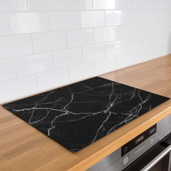 Inductie beschermer marmer met wit gebarsten strepen | 59 x 52 cm | Keukendecoratie | Bescherm mat | Inductie afdekplaat