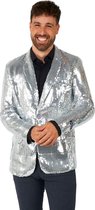 Suitmeister Sequins Zilver - Heren Party Blazer - Glimmende Pailletten - Zilver Carnavals Jasje - Maat XL
