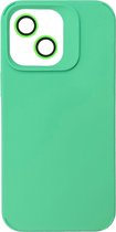 Casemania Hoesje Geschikt voor Apple iPhone 12 - Licht Groen - Liquid Siliconen Back Cover - Met Camera Lens Protector