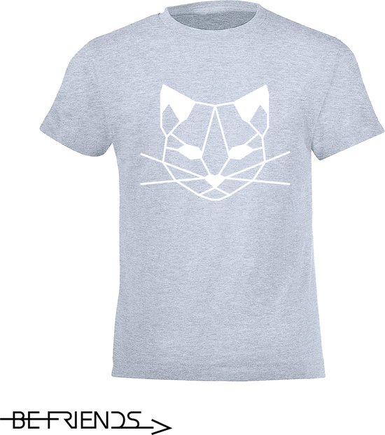 Be Friends T-Shirt - Cat - Kinderen - Licht blauw - Maat 8 jaar