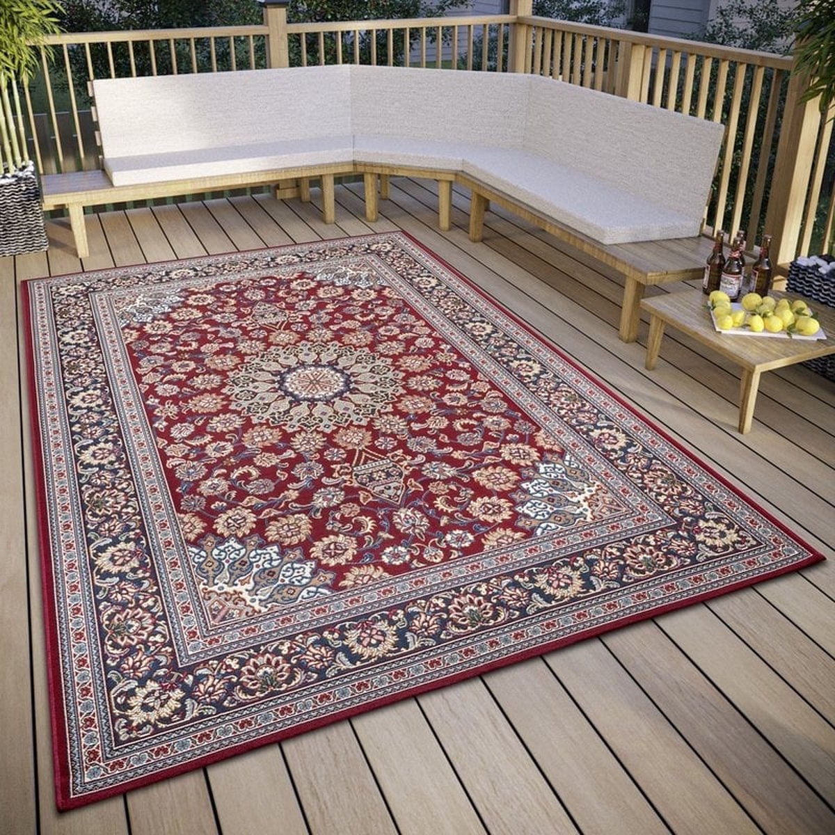 Flycarpets Flair Binnen & Buitenkleed Vloerkleed Kadi Oosters Motief - Rood / Blauw - 120x180 cm