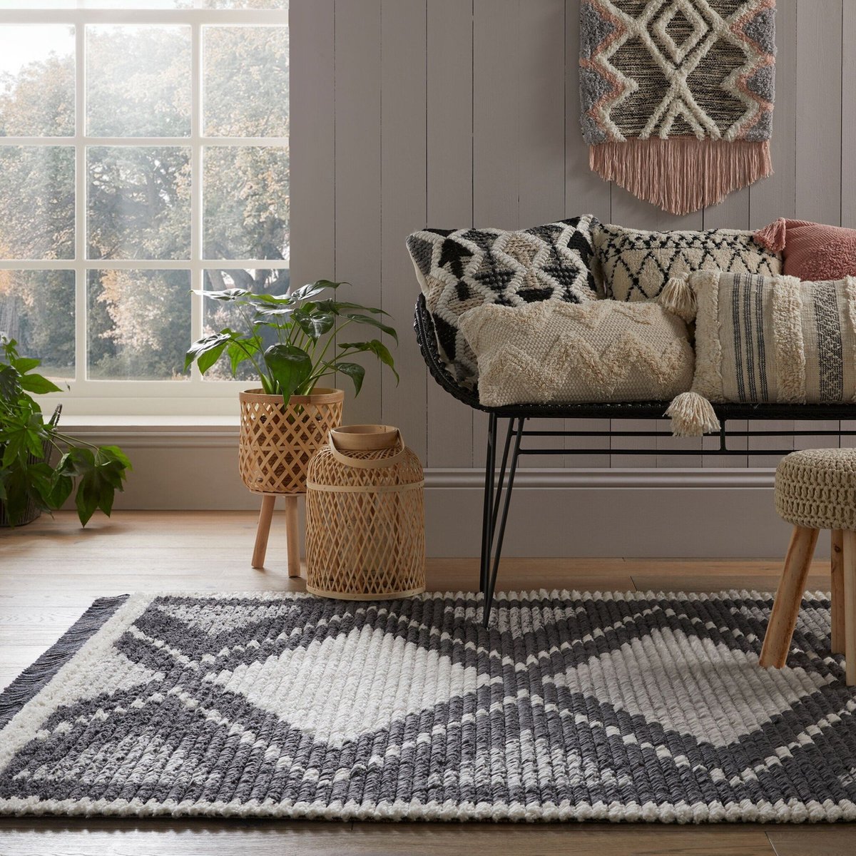 Flycarpets Berber Design Vloerkleed - Zaid - Laagpolig - Zwart / Wit - 160x230 cm