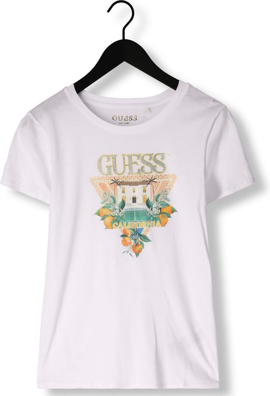 Guess Ss Guess Mansion Logo Easy Tee Tops & T-shirts Dames - Shirt - Wit - Maat L