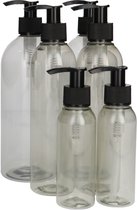 6x Kunststof Transparant Fles met Dispenser Pomp - 100ml, 250ml & 500ml - Plastic Gerecycled PET Flessen, Zeeppompje, Doseerfles, Zeepdispenser - HDPE Kunststof - Transparant