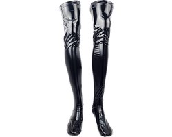 BamBella® - Kousen - Maat S/M - Zwart - Datex (Mix latex en stof ) - Sexy Kniekousen van Super Glans Fetish kleding bdsm Dames sokken