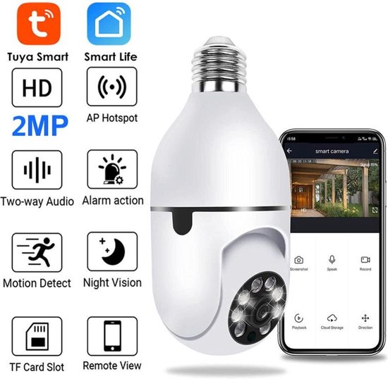 WiFi Beveiliging Camera "Tuya/Smartlife App" - 2,4Ghz - E27 gloeilamp aansluiting - 1080P - 360 Gemotoriseerd Draaibaar - Op afstand te bedienen van Merkloos — afbeelding 5