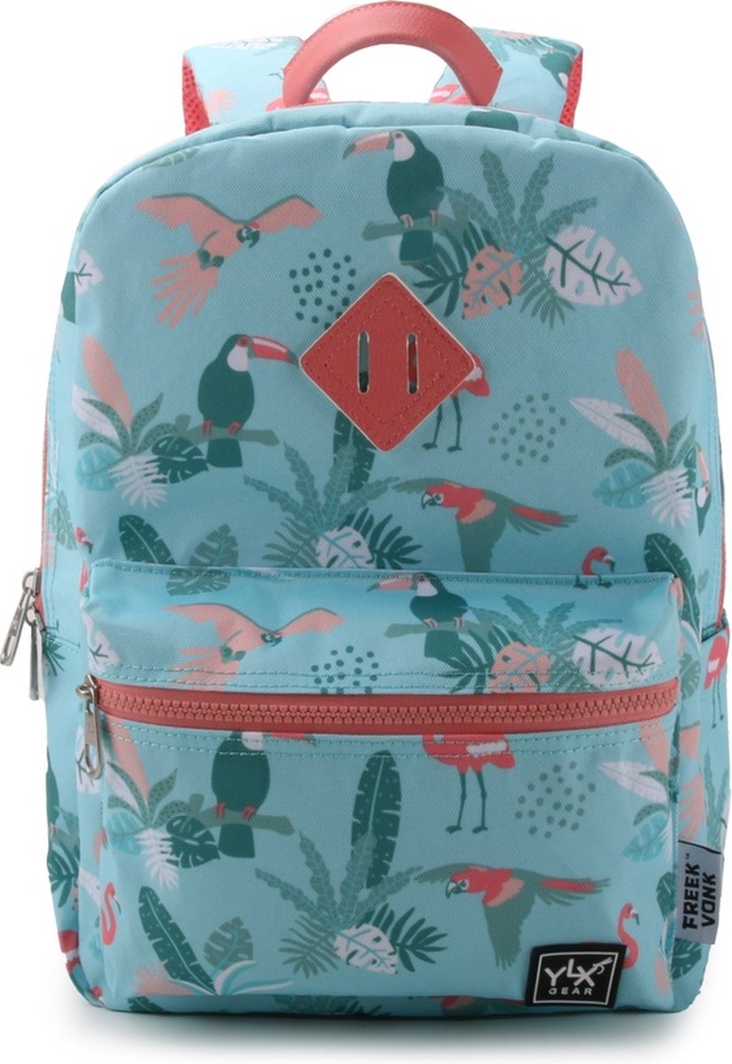 SEASON SALE: Gear & Freek Vonk Oriole Rugzak voor kinderen | Blauw, koraal & Yucca, flamingo. Gemaakt van gerecycled plastic. Jongens, meisjes, schooltas, rugtas | blauw, koraal, tropische vogels