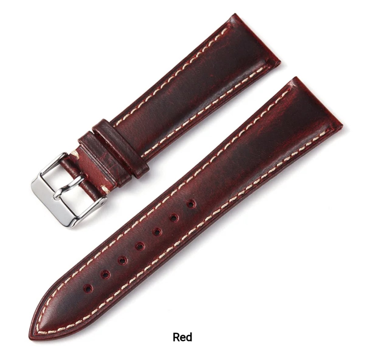 Horlogeband 22mm echt leder rood