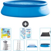 Intex Rond Opblaasbaar Easy Set Zwembad - 457 x 122 cm - Blauw - Inclusief Pomp - Ladder - Grondzeil - Afdekzeil Onderhoudspakket - Filters - Solar Mat