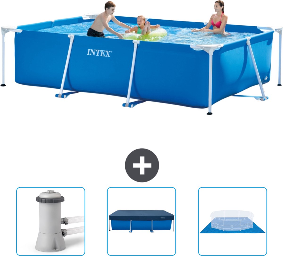 Intex Rechthoekig Frame Zwembad - 300 x 200 x 75 cm - Blauw - Inclusief Zwembadfilterpomp - Afdekzeil - Grondzeil - Intex Frame Pool