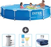 Piscine à cadre rond Intex - 366 x 76 cm - Blauw - Pompe de filtration de piscine incluse - Bandelettes de test - Couverture solaire