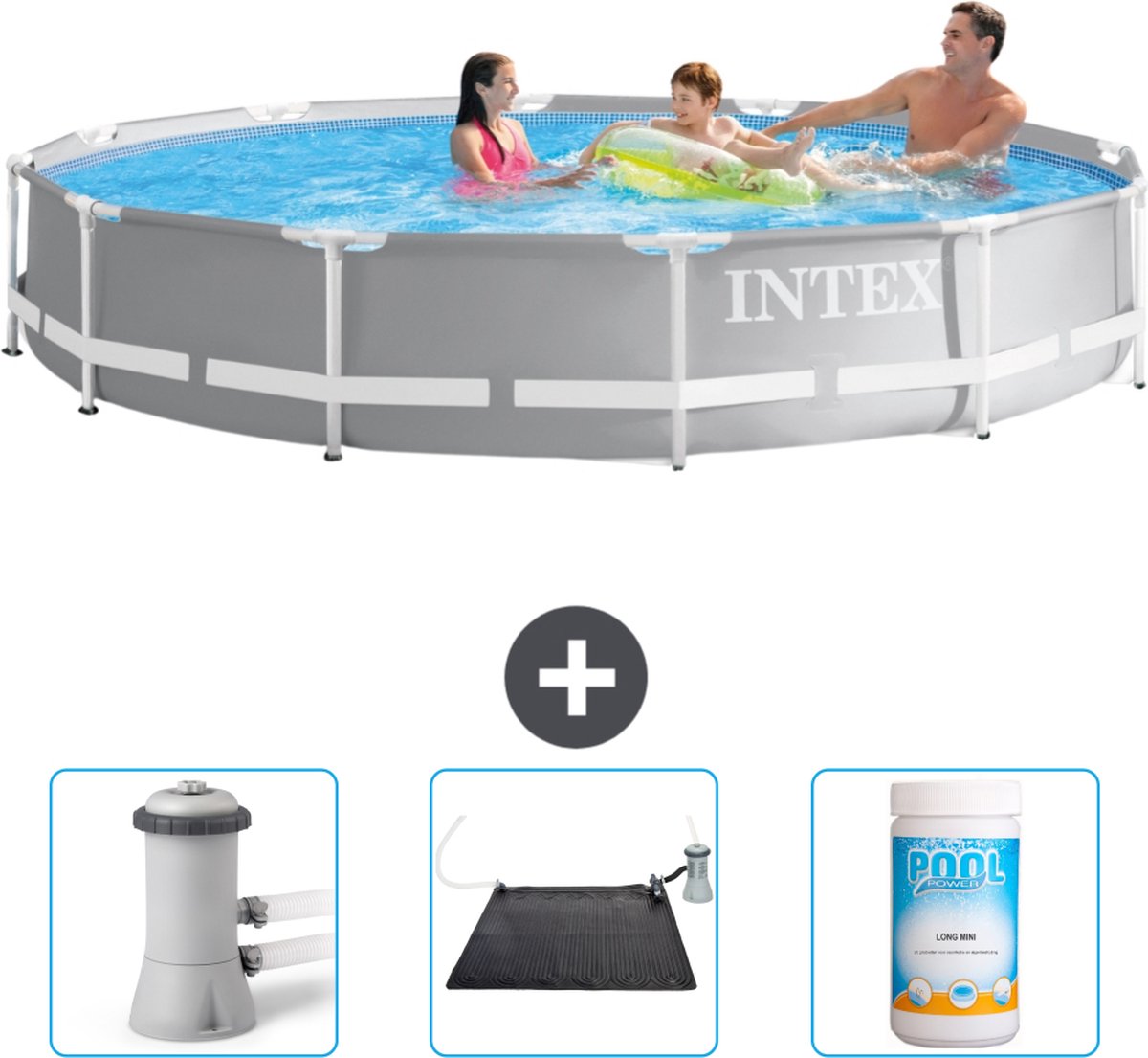 Intex Prism Frame Intex Rond Prism Frame Zwembad 366 x 76 cm Grijs Inclusief Zwembadfilterpomp Solar Mat Chloor