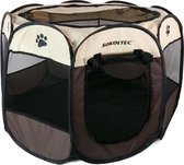 Intirilife Parc pour animaux pratique 77 x 58 cm Tente de jeu en tissu Oxford marron avec pieds - Pour chiens, chats ou lapins pour transporter, jouer et se reposer