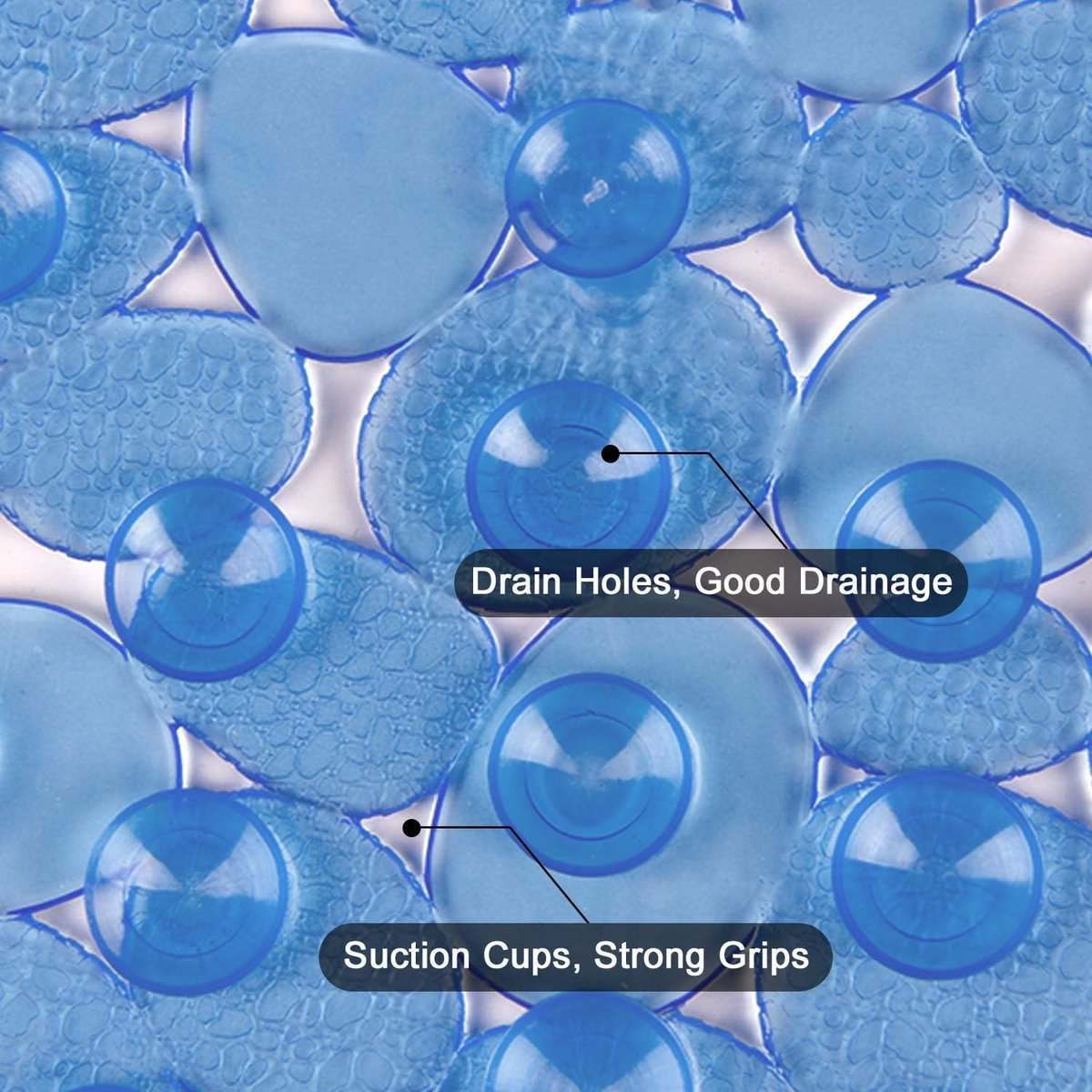 Douchemat, antislipmat van kunststof, voor kinderen en familie, douche, antislip badmat met honderden zuignappen, langwerpige ronde douchemat pvc, 69 x 36 cm, blauw
