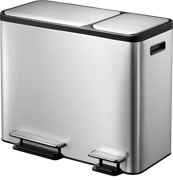 EKO - EcoCasa Recycler pedaalemmer 15+15+15 liter - Stainless steel Plastic - mat RVS - Prullenbak