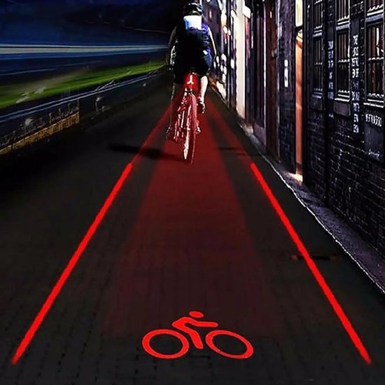 Feu arrière de vélo étanche à 2 Laser + 5 Led, faisceau avec Logo d'avertissement de sécurité, lampe rouge, Feux arrière de Éclairage de vélo pour voiture