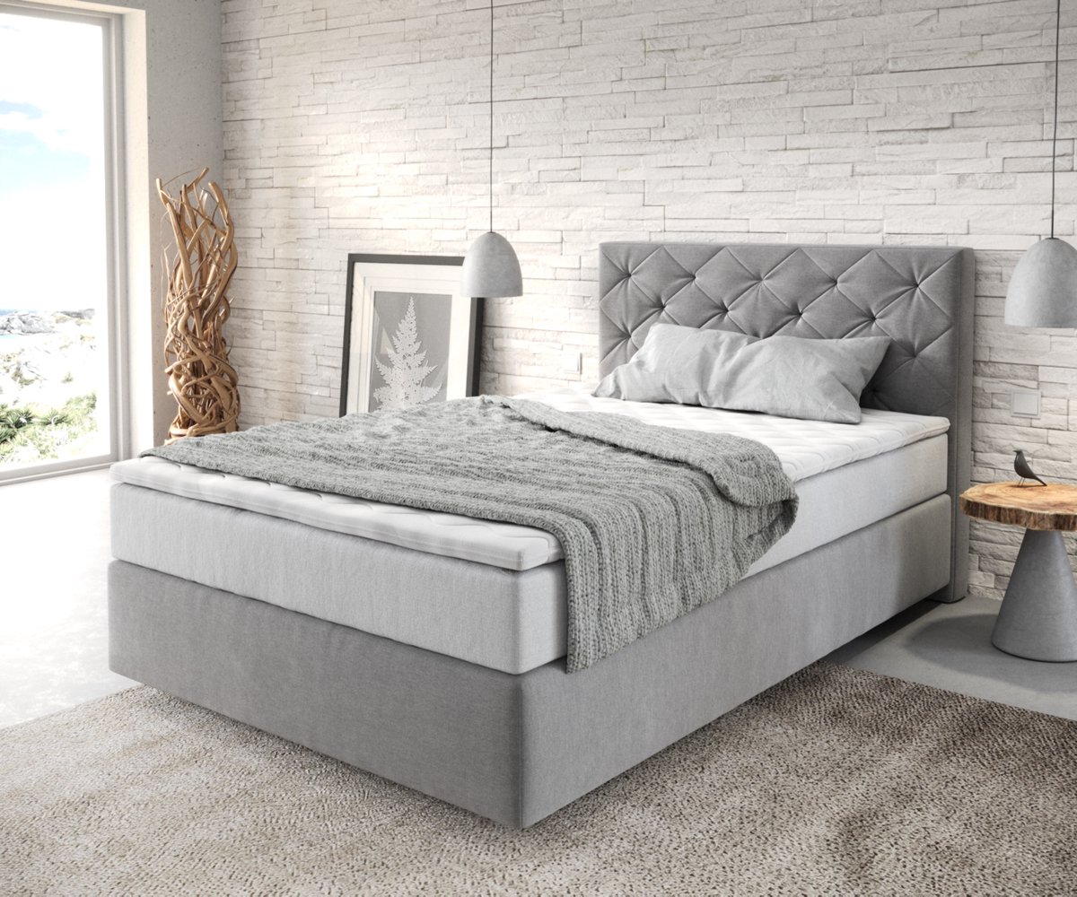 Boxspringbed Dream-Great Microvezel Grijs 120x200 cm met TFK Matras en Visco Topper