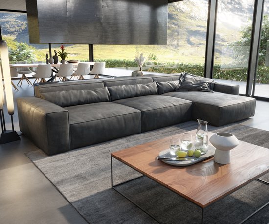 Canapé d'angle Sirpio XL 370x170 cm cuir artificiel Vintage anthracite