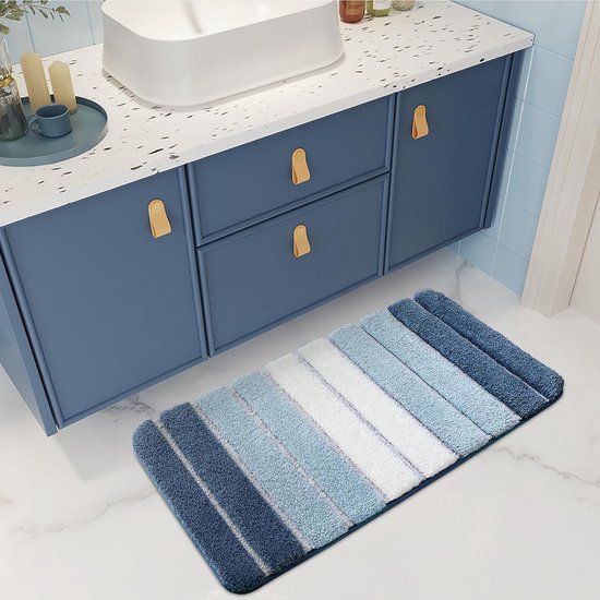 Badmat 60 x 90 cm antislip badkamermat super absorberend water, machinewasbaar, microvezel absorberende badkamermat, blauw