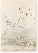 Art for the Home | Canvas Geschilderde Details - Kraanvogel met Bloesem - 70x50cm