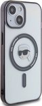 Coque rigide transparente avec logo tête de Karl Lagerfeld, compatible MagSafe.