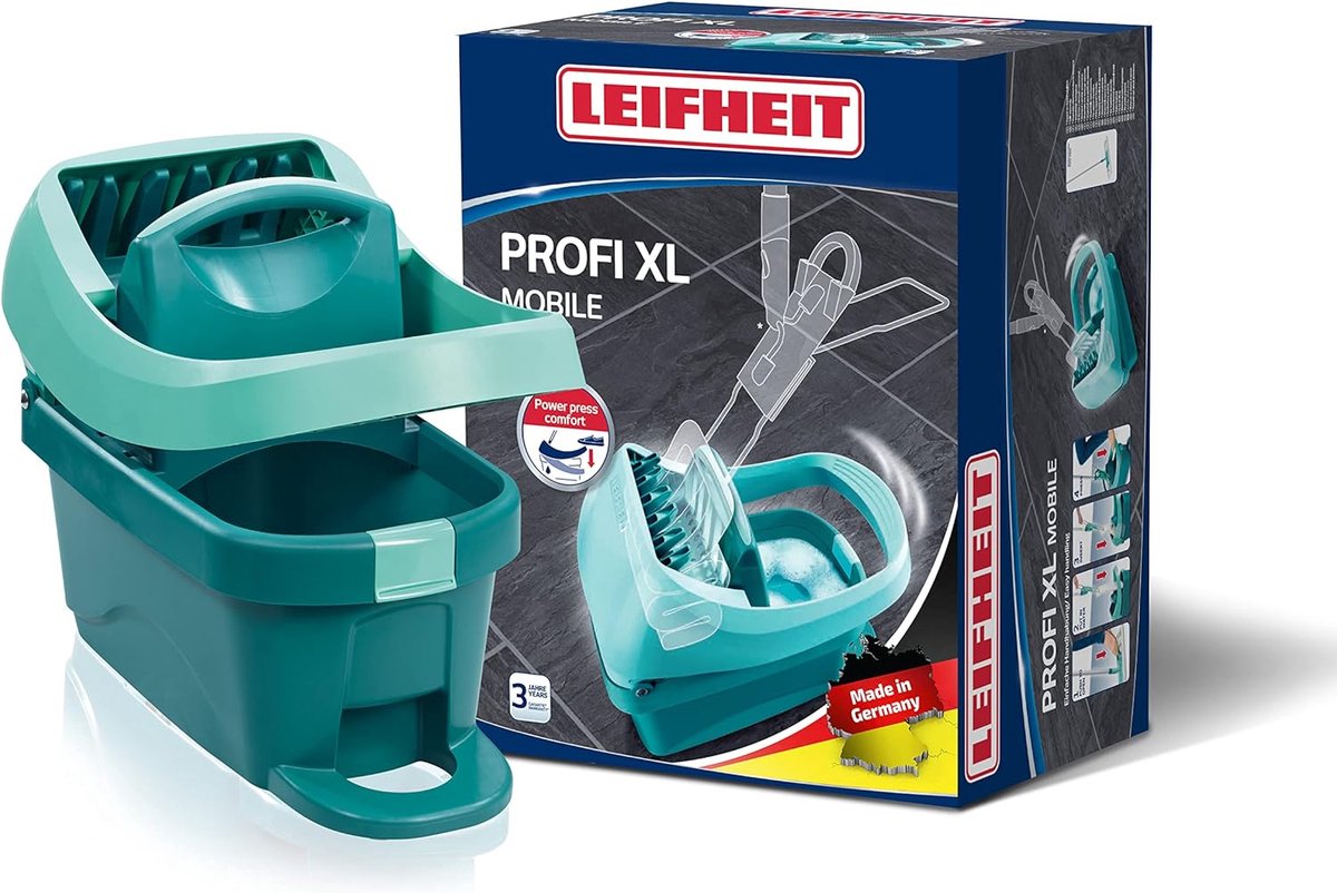 Dweildoekpers Profi XL met wielen en draaggreep voor rugvriendelijk poetsen met schone handen emmer van 8 liter met persopzetstuk