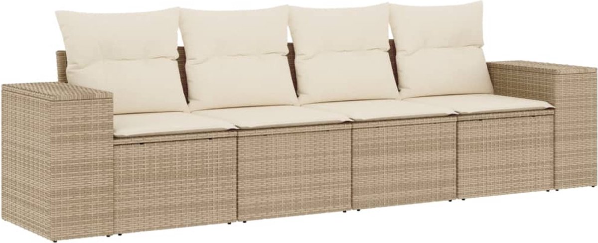 vidaXL 4-delige - Loungeset - met - kussens - poly - rattan - beige