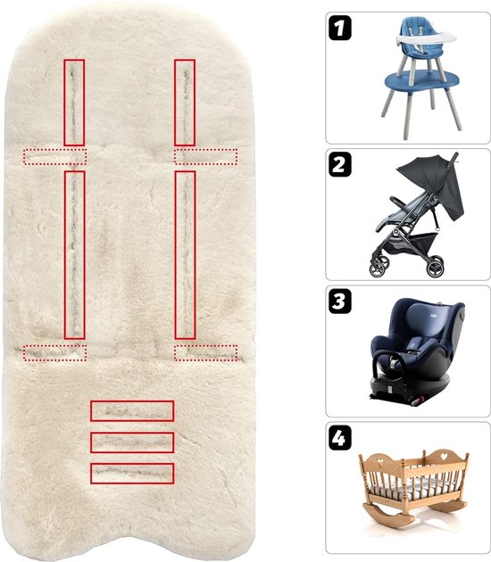 Pluche stoelhoes voor kinderwagen, zacht warm zitkussen, babyzitje-inzetstuk, kinderwagenkussen, sportstoeltje, winter voor buggy, kinderzitje, babyzitje, fietskar, eenvoudige bevestiging, 76 x 37 cm van Zamboo — afbeelding 4