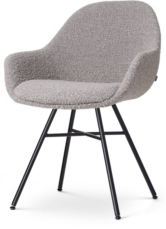 Nolon Noa-Mae Eetkamerstoel Bouclé Taupe - met Armleuning - Stof - Zwart Metalen Poten - Design - Scandinavisch - Comfortabel