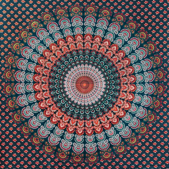 Bastix - Mandala Wandtapijt, psychedelic Wall Art Hanging, sprei van katoen, wandtapijt voor woonkamer, slaapkamer thuis, esthetische wanddoek voor op het strand of thuis (TD_02_BlauwBunt