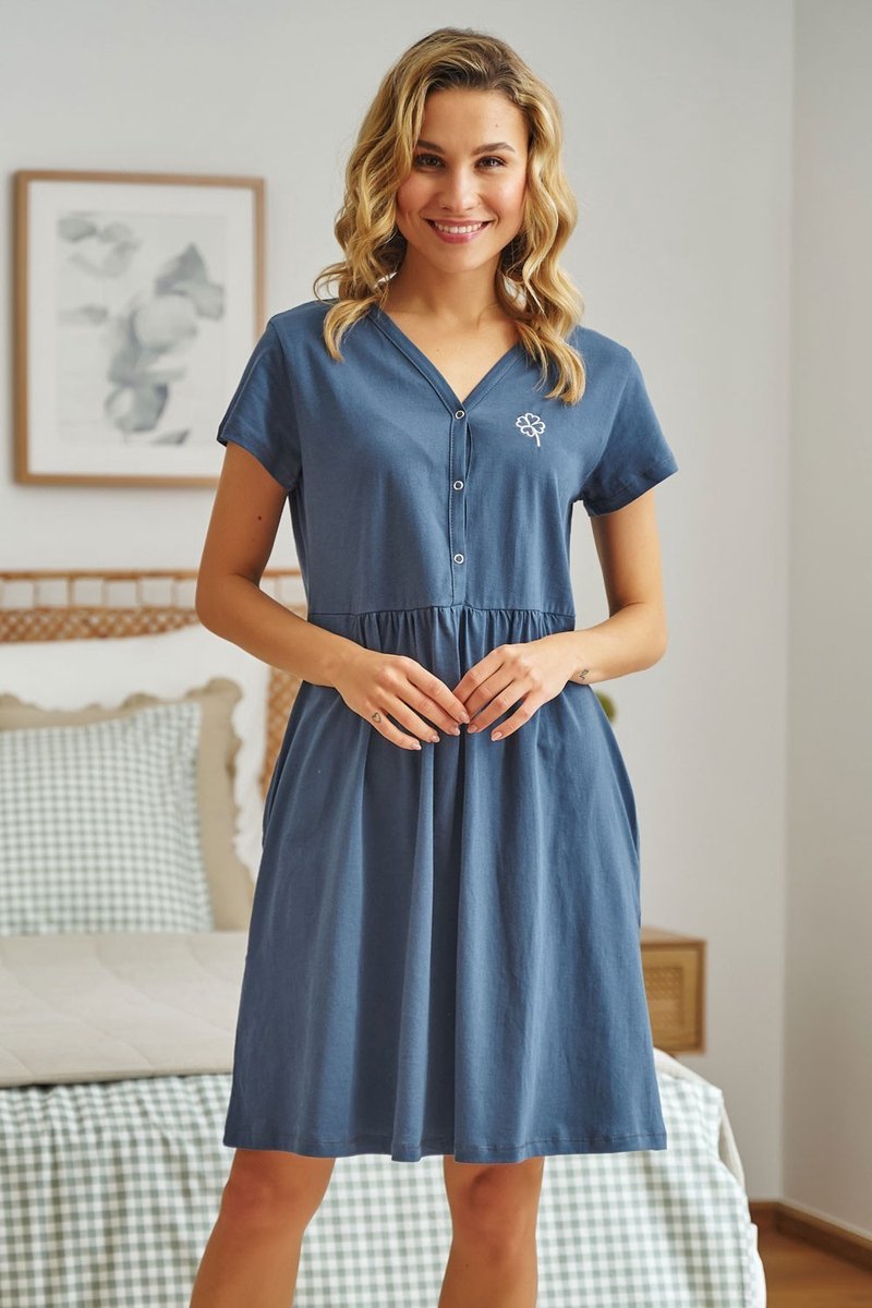Doctor Nap Katoenen Nachthemd Borstvoeding Zwangerschap TB.5336 Deep Blue 42 / Donker Blauw