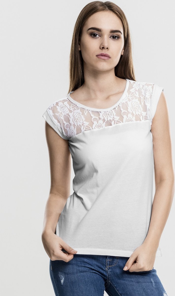 Urban Classics Laces Dames T-shirt S Wit