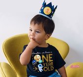 2-delig Cakesmash 1 Jaar Set - Shirt 1 jaar - Cakesmash Outfit Jongen - Verjaardagskroon - Verjaardagskroon 1 jaar - Astronaut Verjaardag - Ruimte Verjaardag