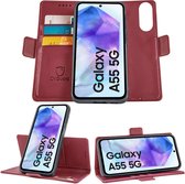Geschikt voor Samsung Galaxy A55 - Book Case Hoesje - Uitneembaar Hoesje - Magnetische Sluiting - Portemonnee Bordeaux Rood