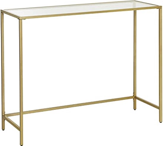 Table console moderne en or avec Glas trempé, cadre en métal, pieds robustes et réglables