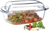 Ovenschaal met deksel en handgrepen, 5,1 liter, rechthoekige glazen braadpan van hittebestendig glas, glazen ovenvorm voor vlees, lasagne, oven