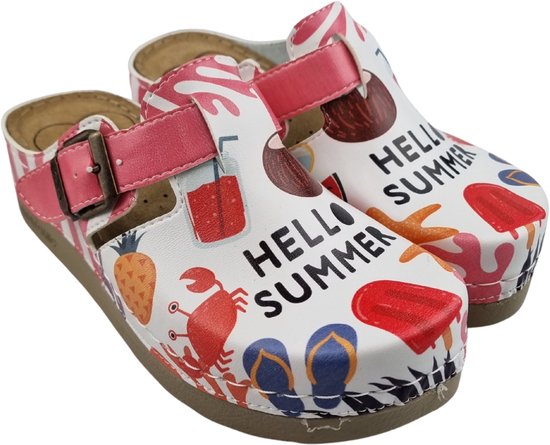 Medische klompen met gesp - Hello Summer! - Vrolijke clogs voor de zomer - maat 39